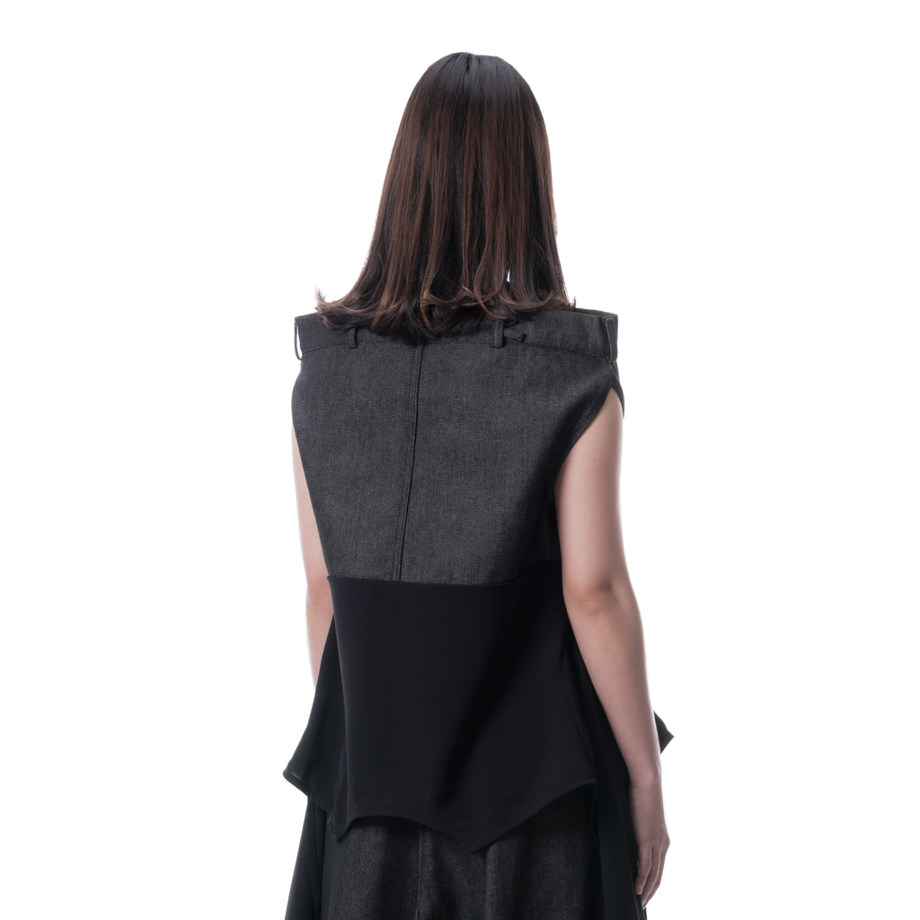 DENIM DRAPE TOP - BLACK