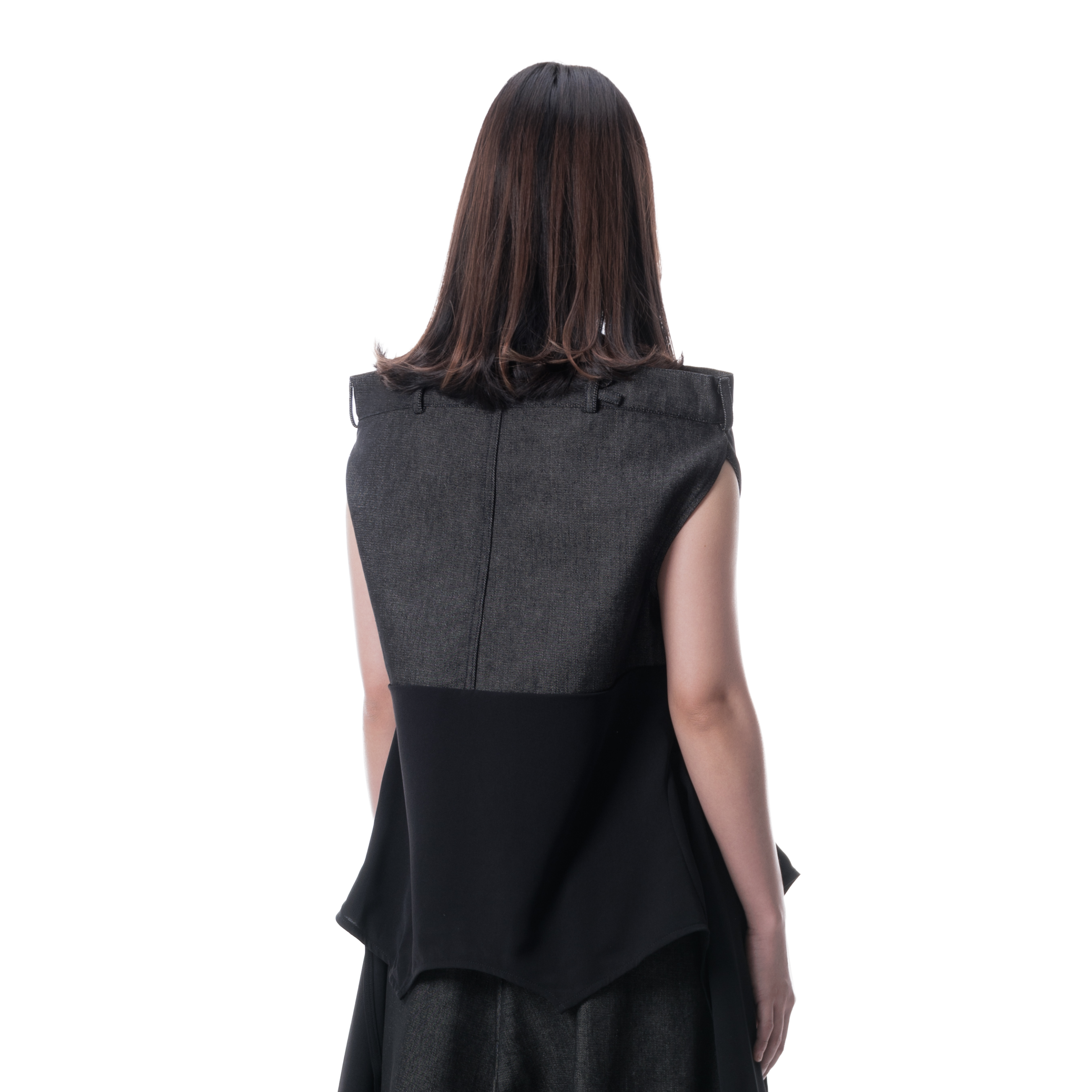 DENIM DRAPE TOP - BLACK