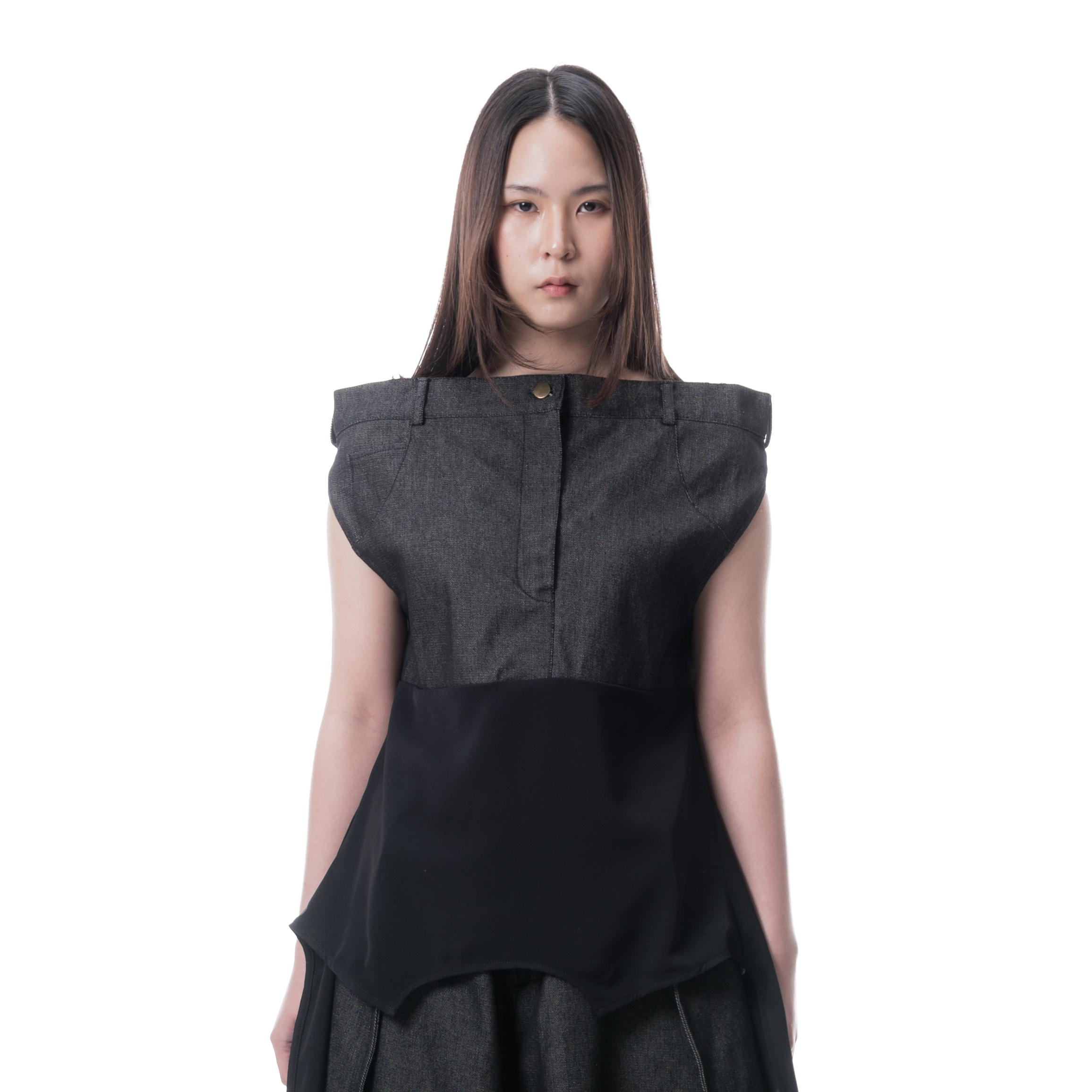 DENIM DRAPE TOP - BLACK