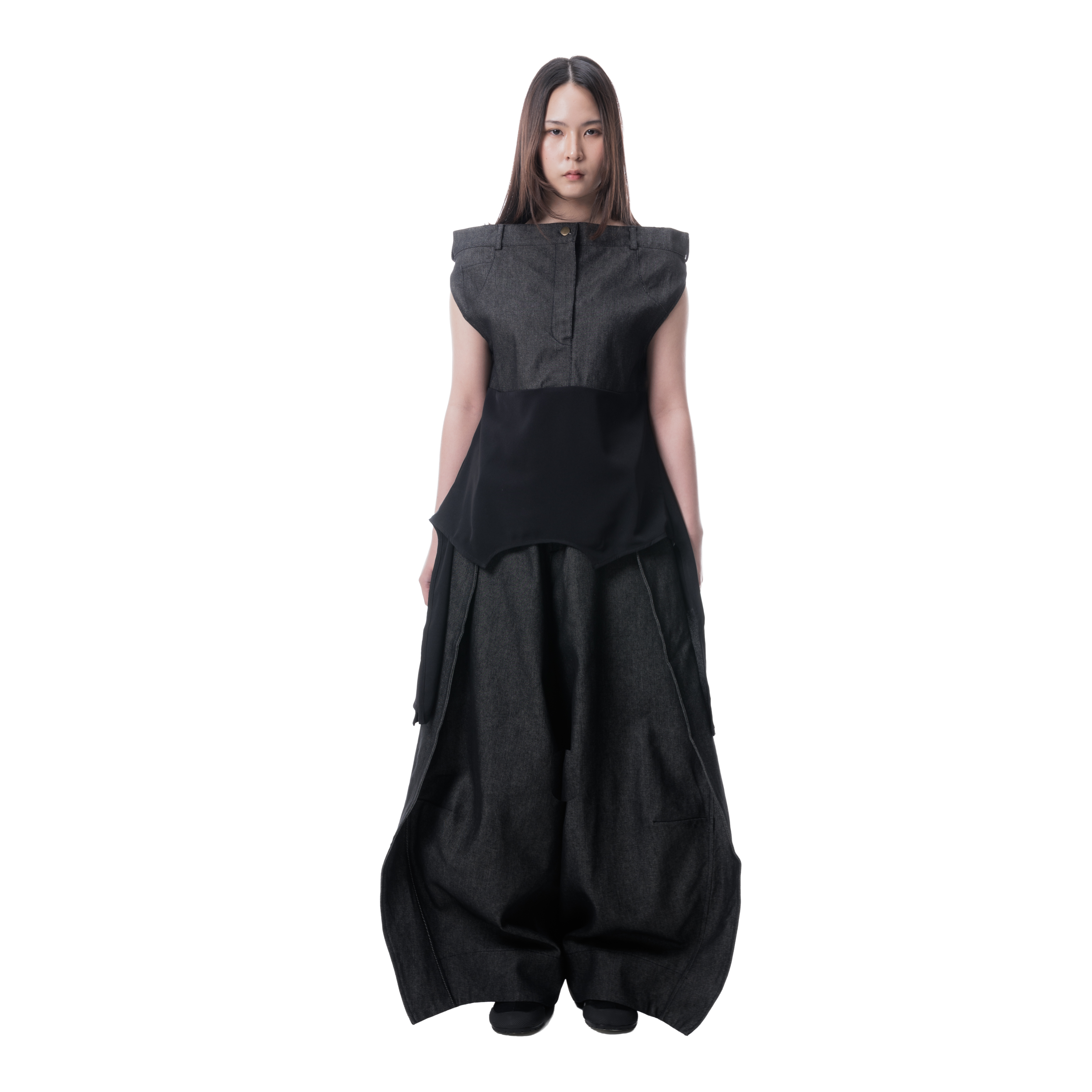 DENIM DRAPE TOP - BLACK