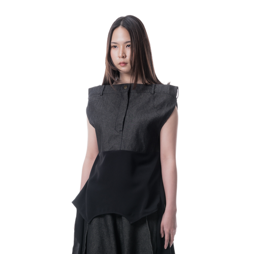 DENIM DRAPE TOP - BLACK