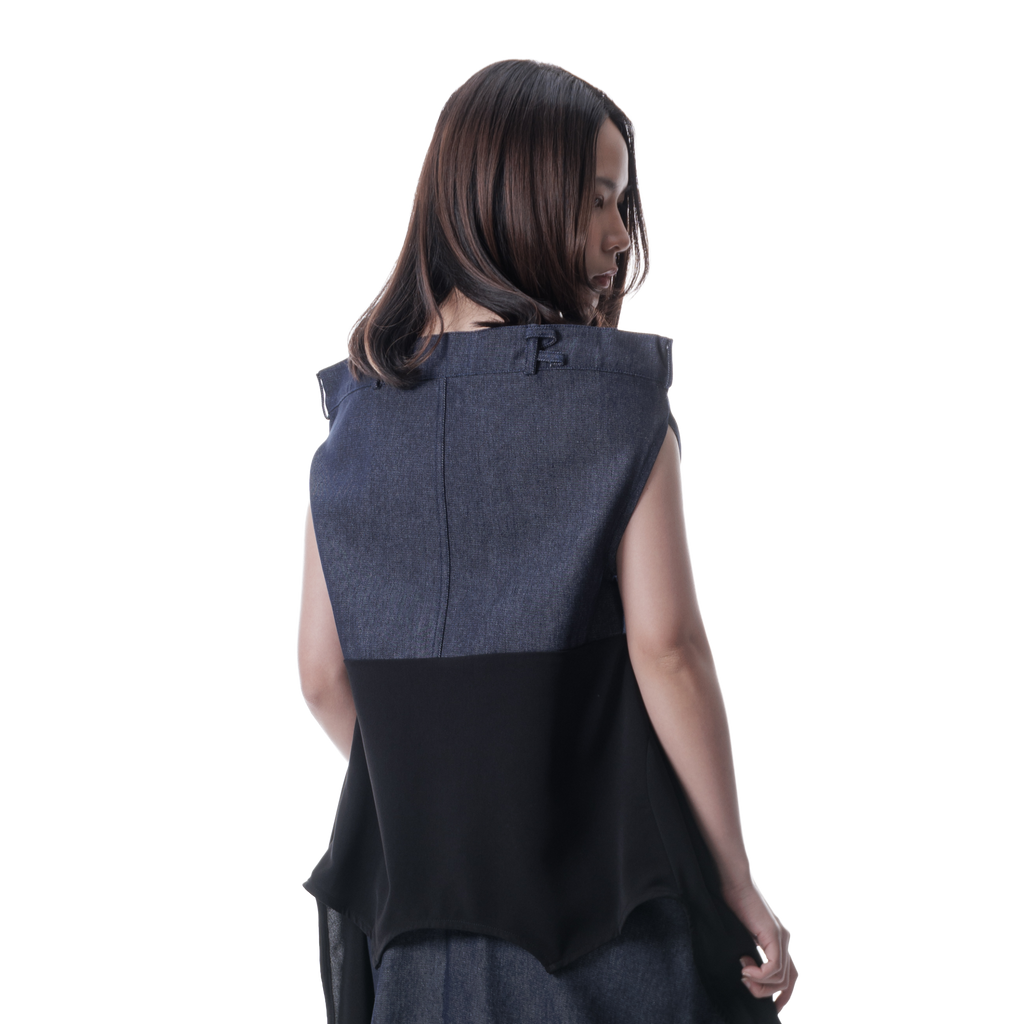 DENIM DRAPE TOP - BLUE