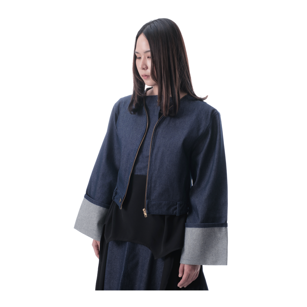 DENIM DRAPE TOP - BLUE