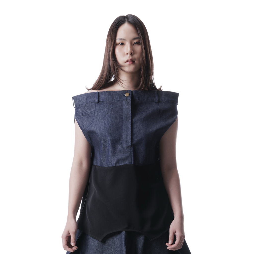 DENIM DRAPE TOP - BLUE