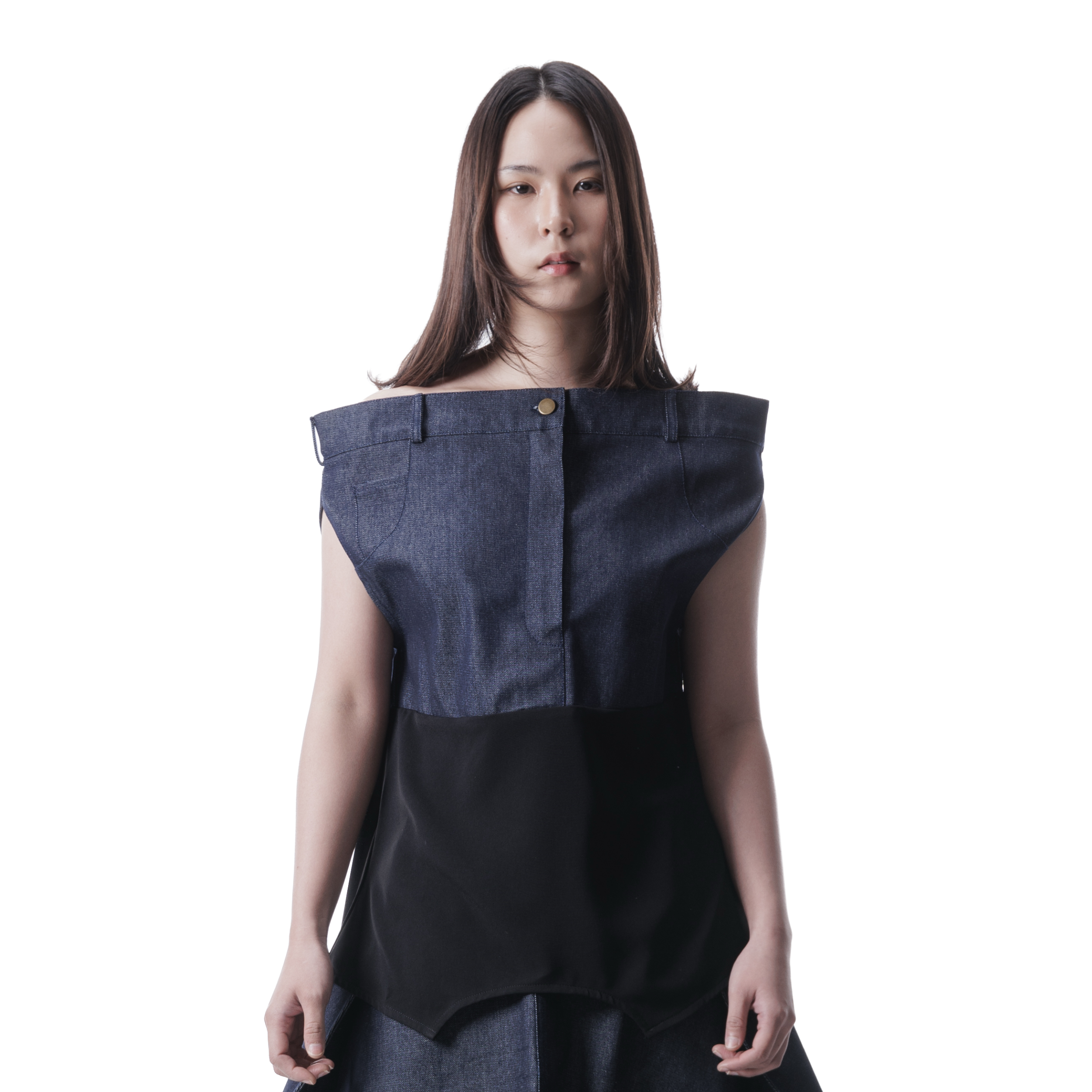 DENIM DRAPE TOP - BLUE