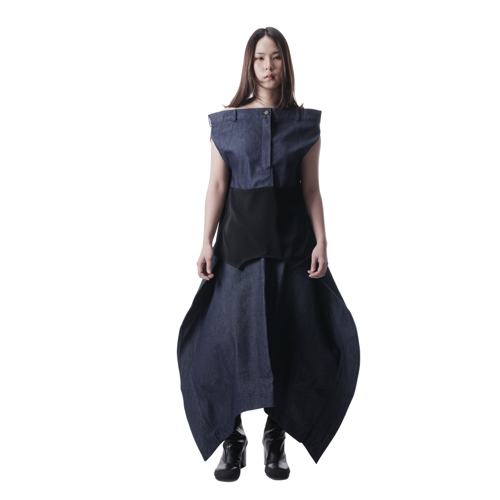 DENIM DRAPE TOP - BLUE