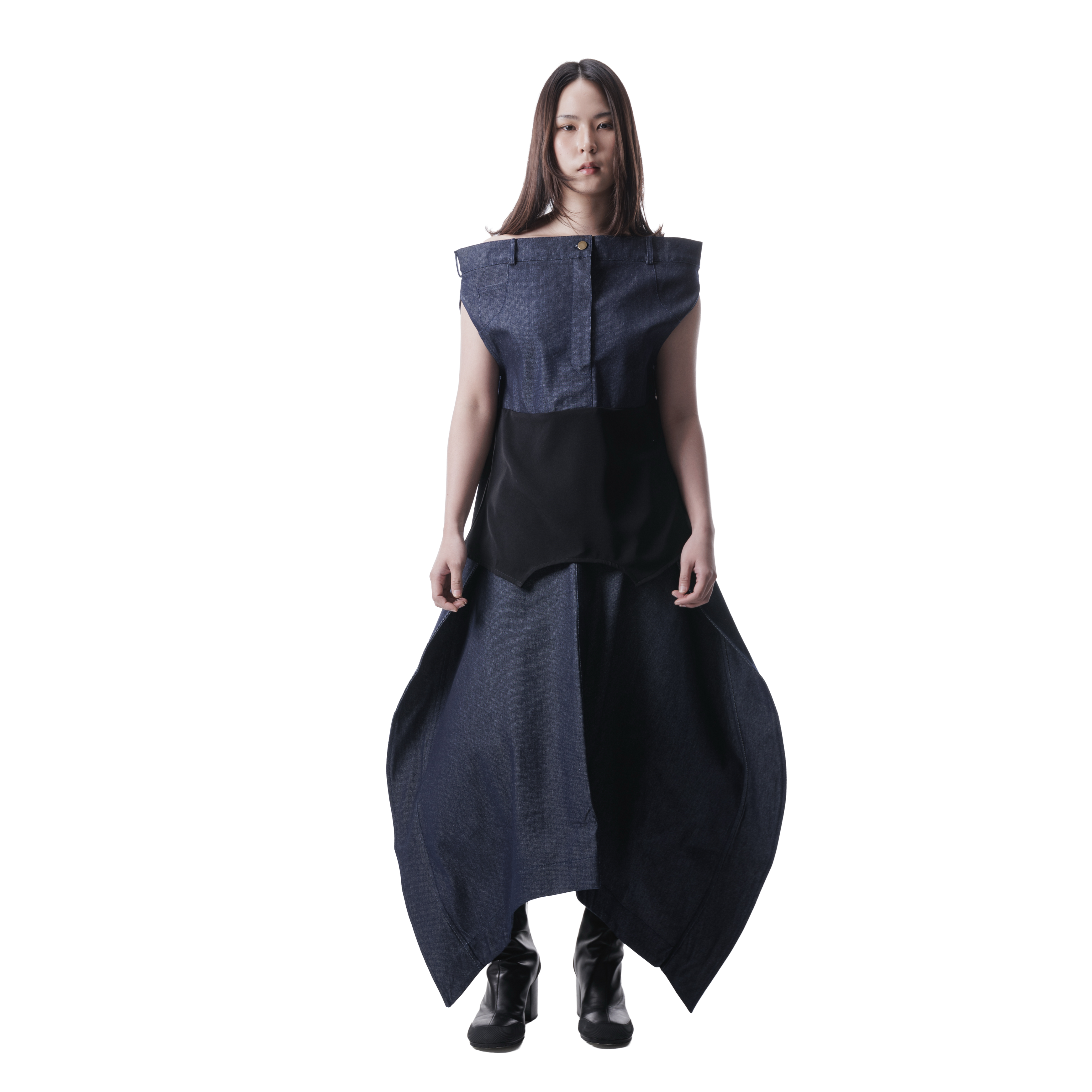 DENIM DRAPE TOP - BLUE