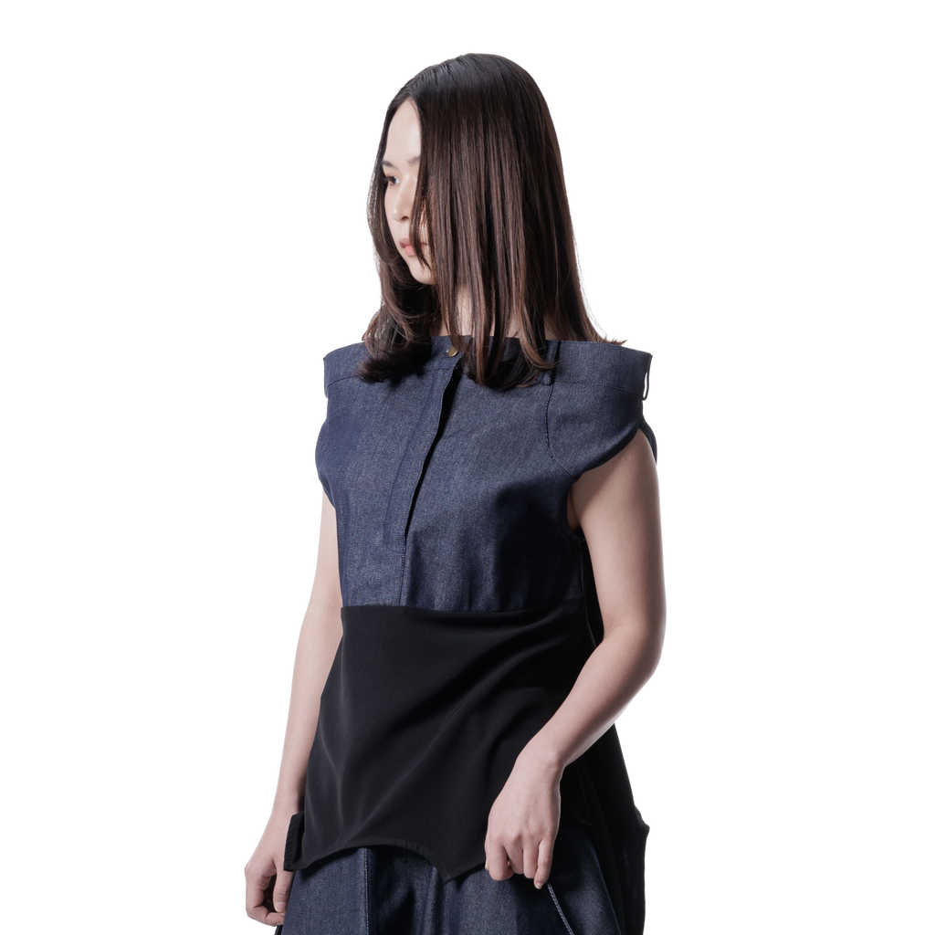 DENIM DRAPE TOP - BLUE