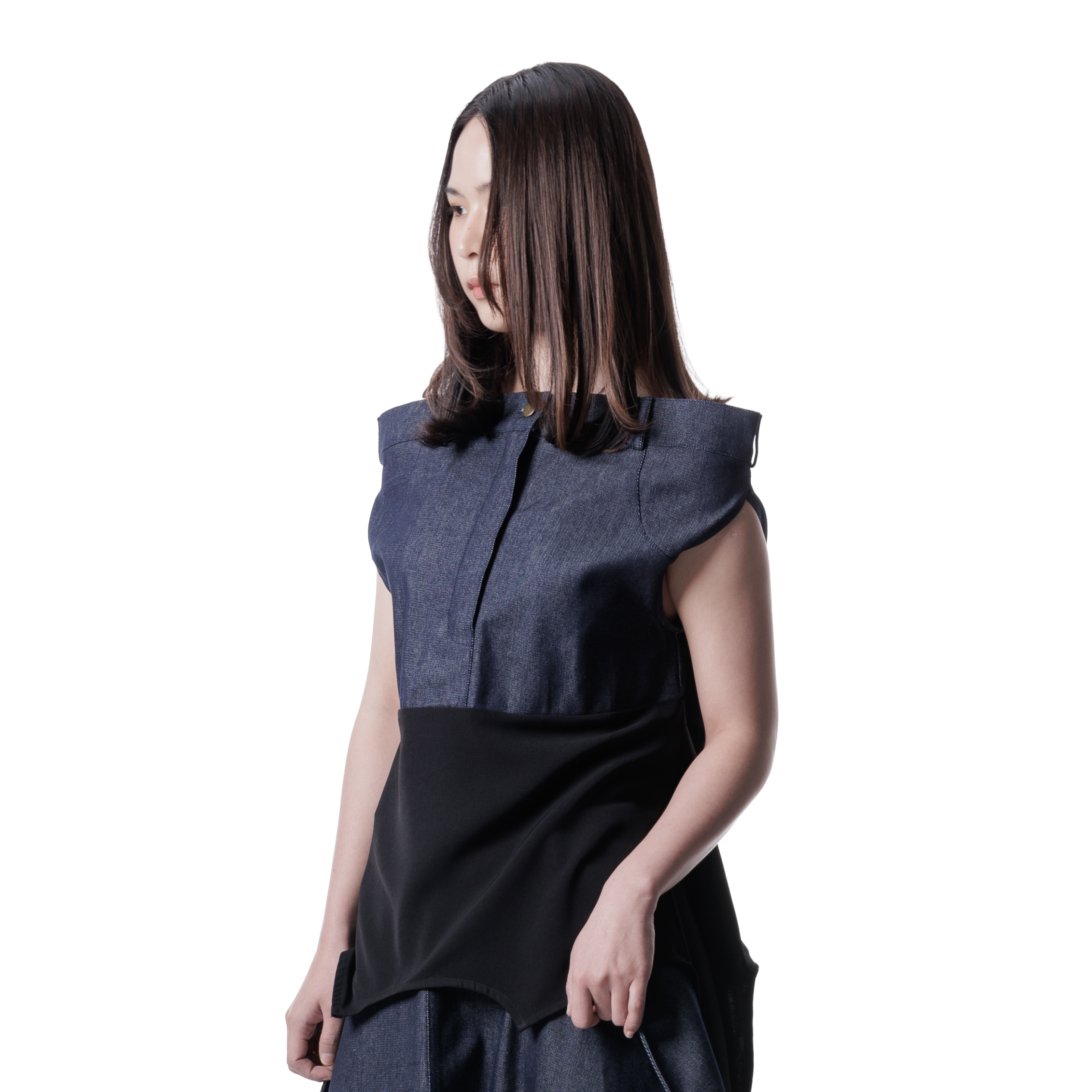 DENIM DRAPE TOP - BLUE