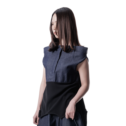 DENIM DRAPE TOP - BLUE