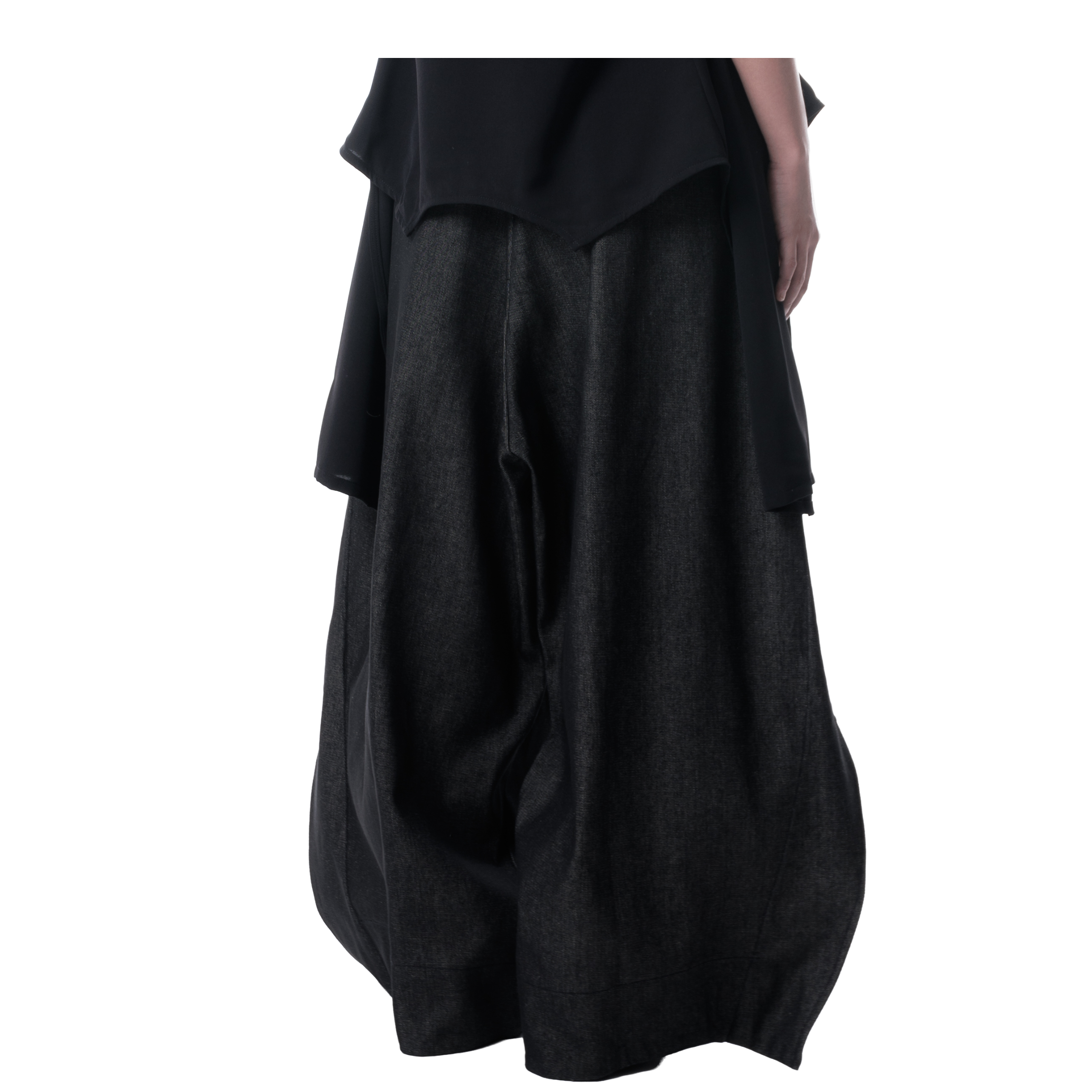 DENIM FOLD PANTS - BLACK