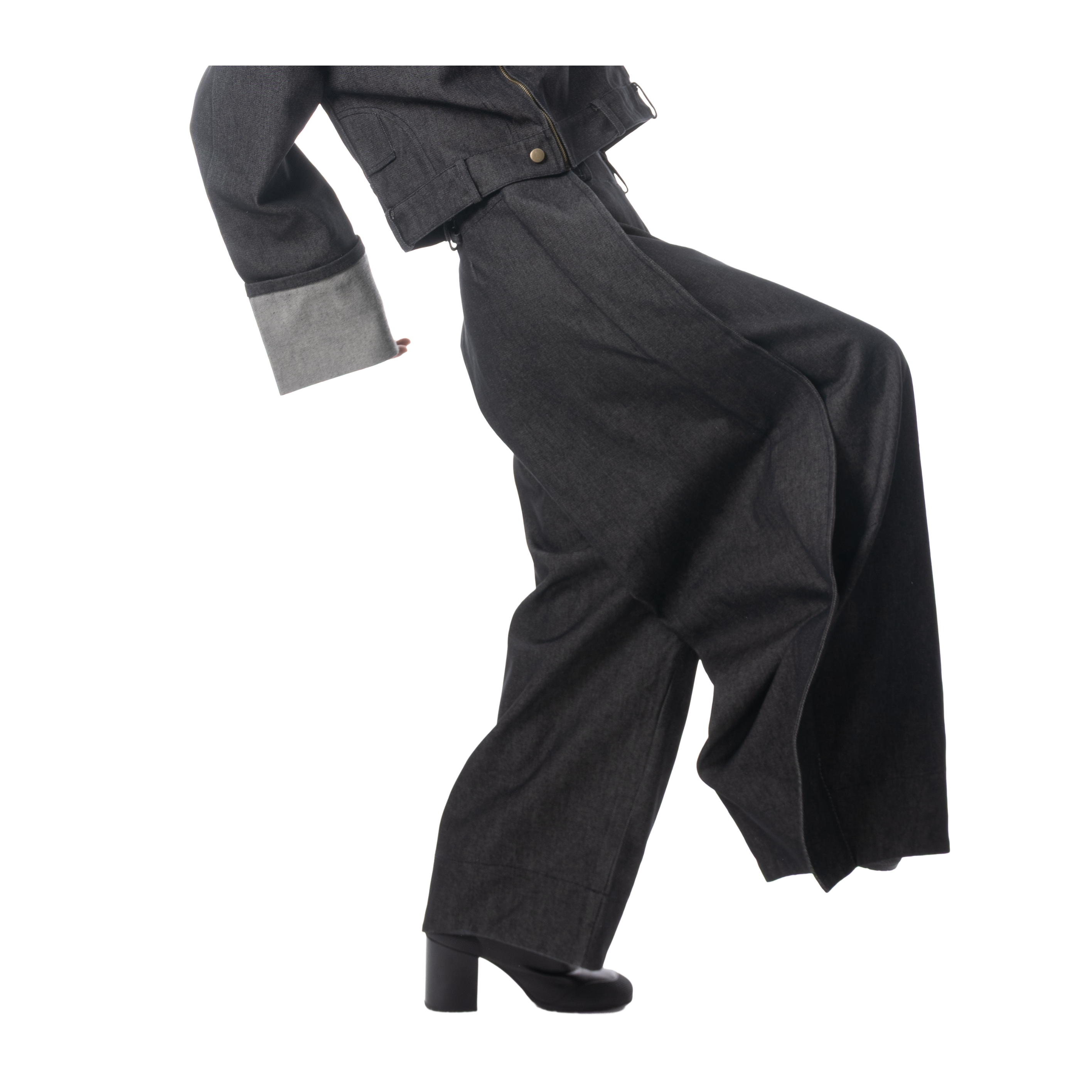 DENIM FOLD PANTS - BLACK