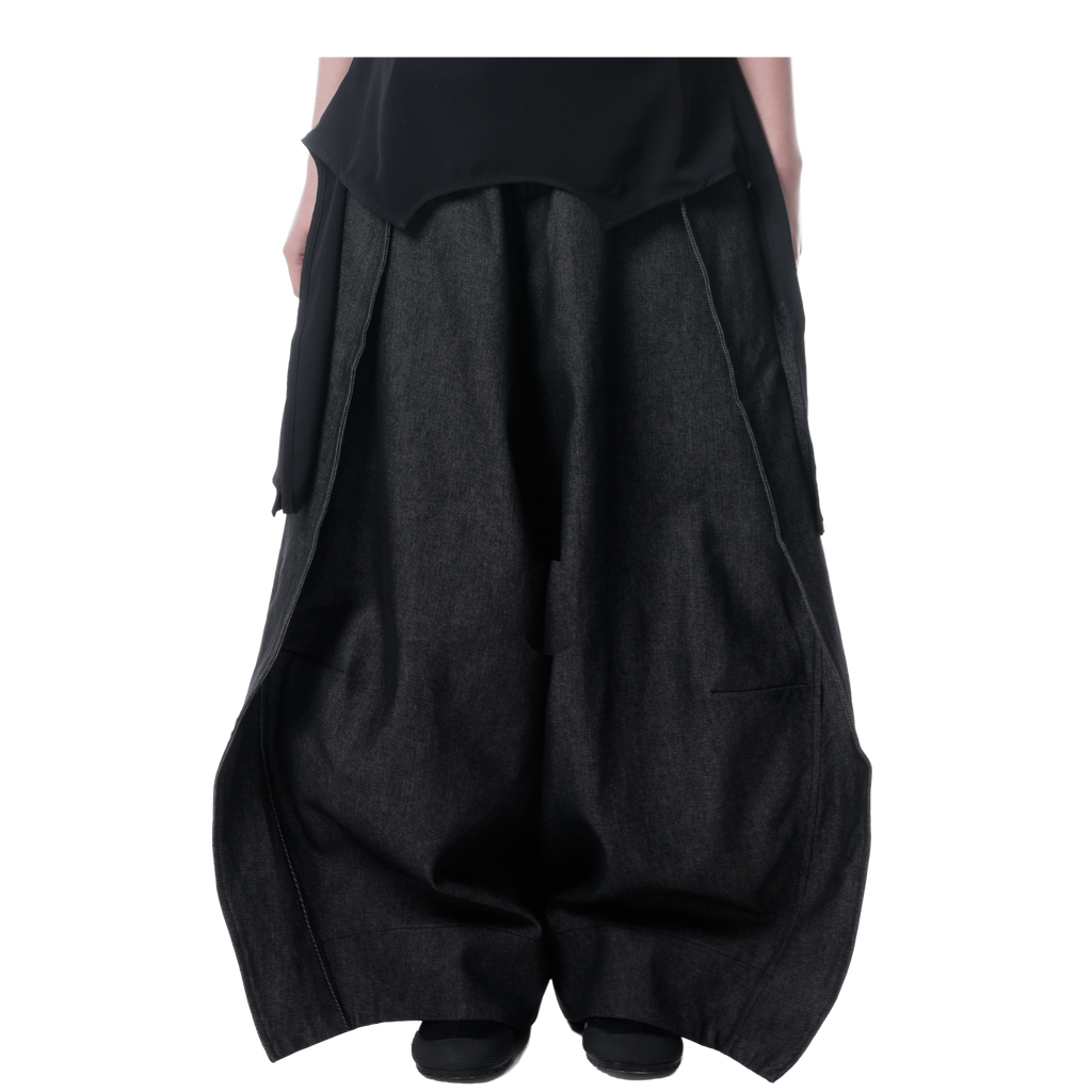 DENIM FOLD PANTS - BLACK