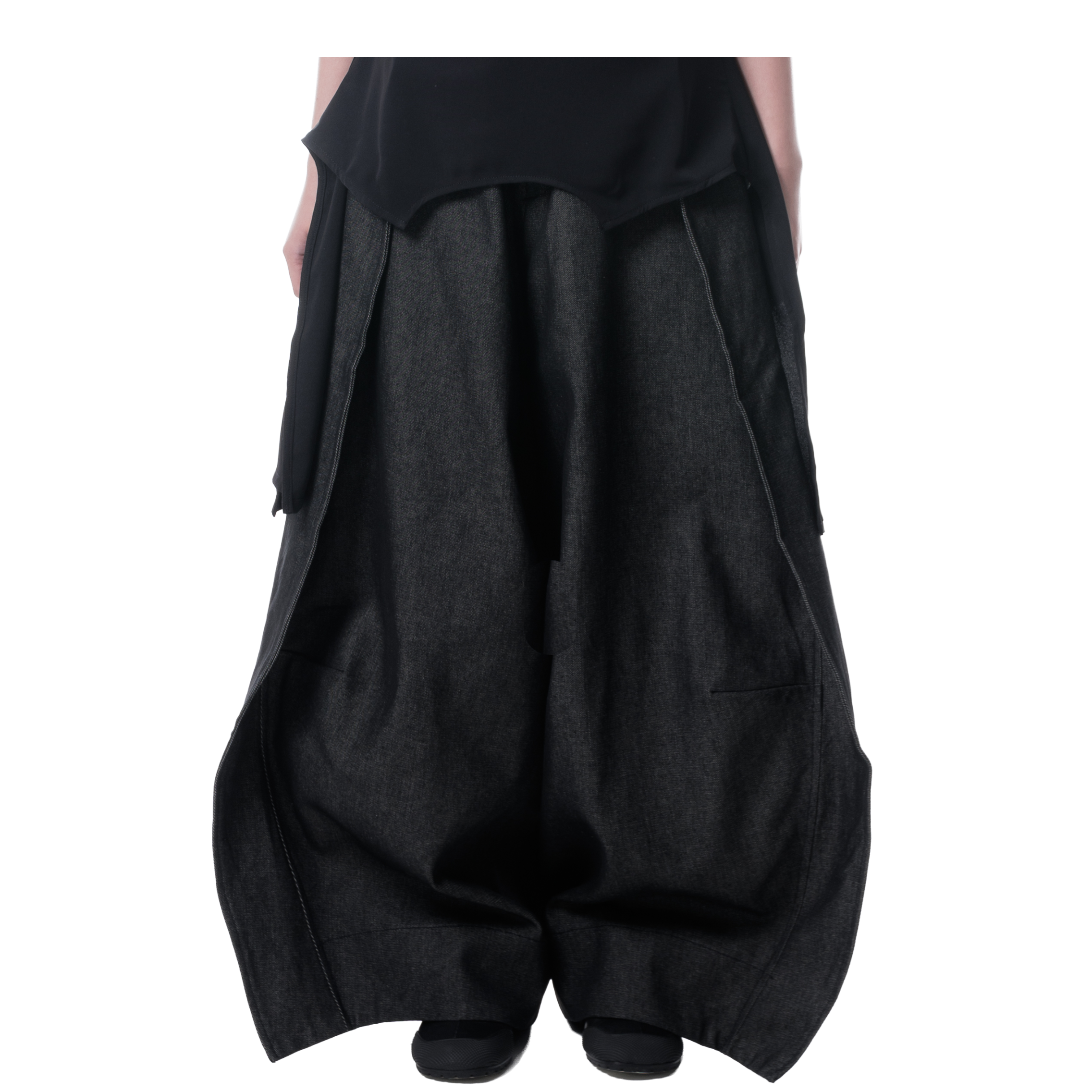 DENIM FOLD PANTS - BLACK