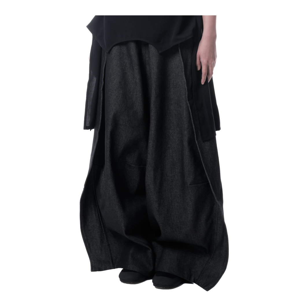 DENIM FOLD PANTS - BLACK