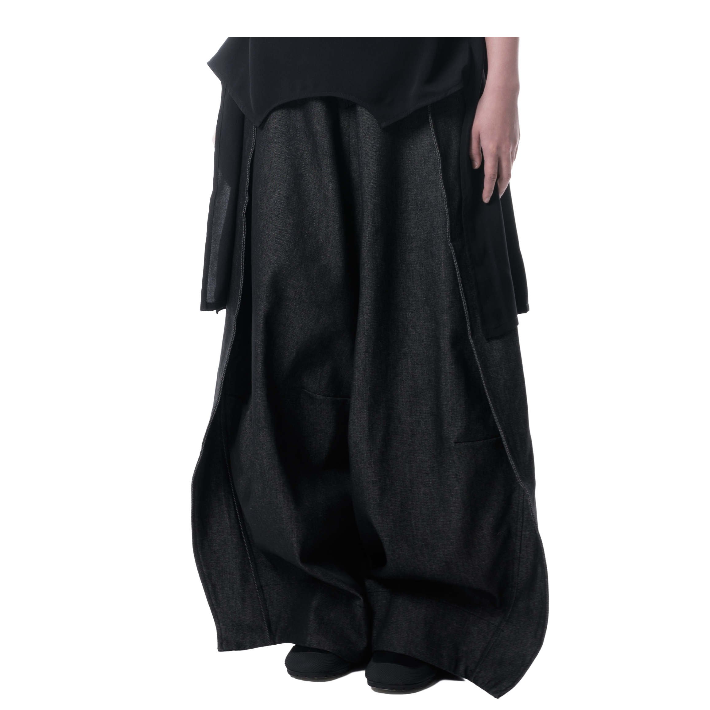 DENIM FOLD PANTS - BLACK