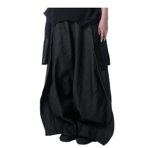 DENIM FOLD PANTS - BLACK