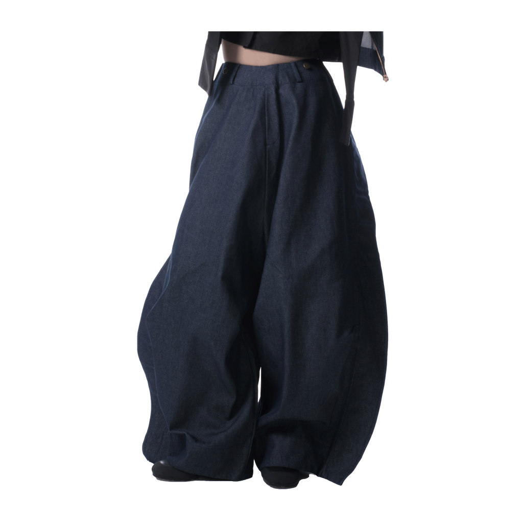 DENIM FOLD PANTS - BLUE