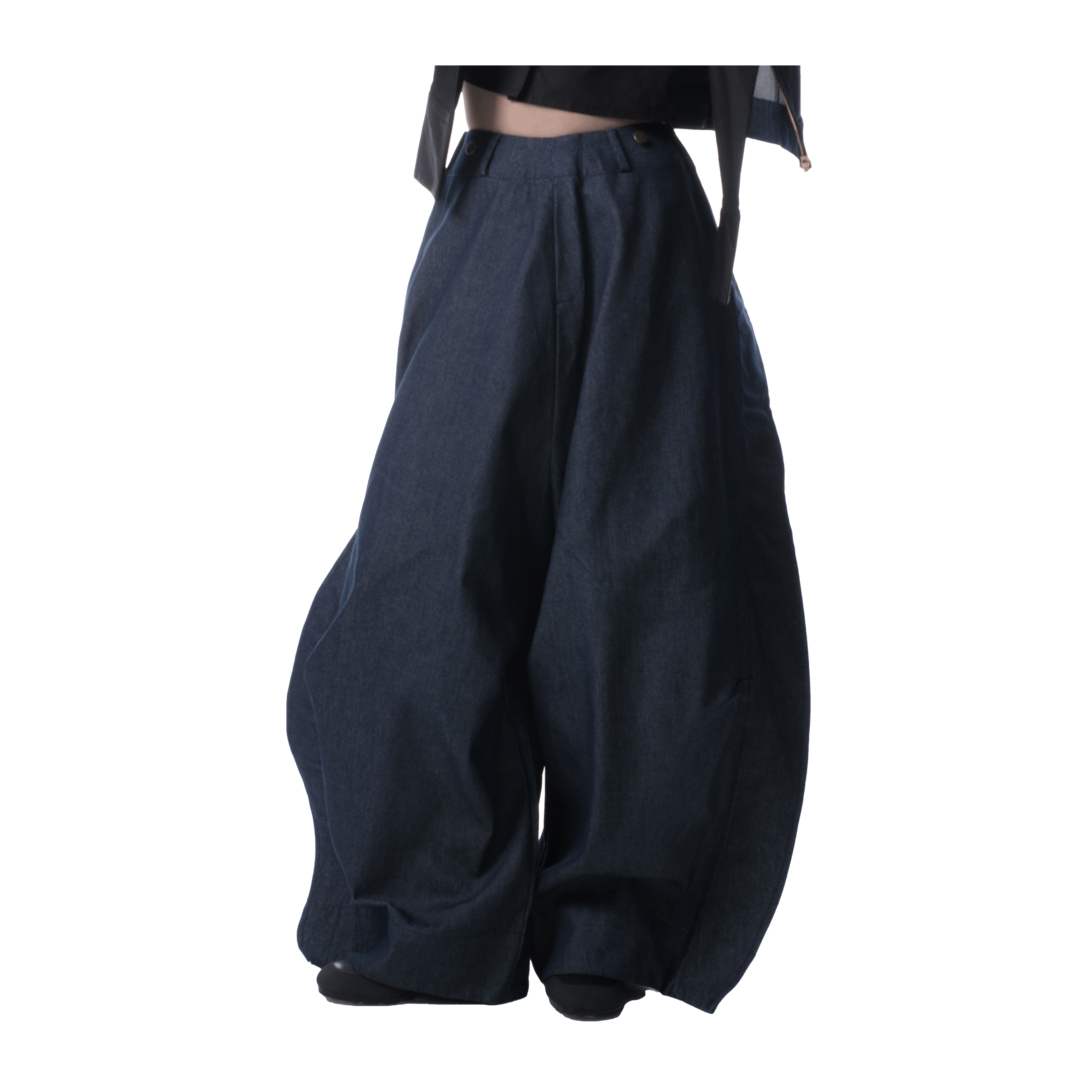 DENIM FOLD PANTS - BLUE