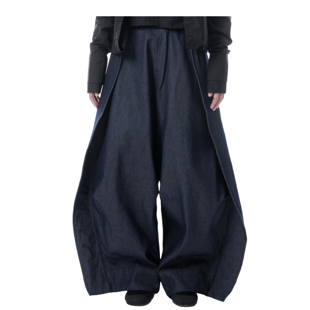 DENIM FOLD PANTS - BLUE
