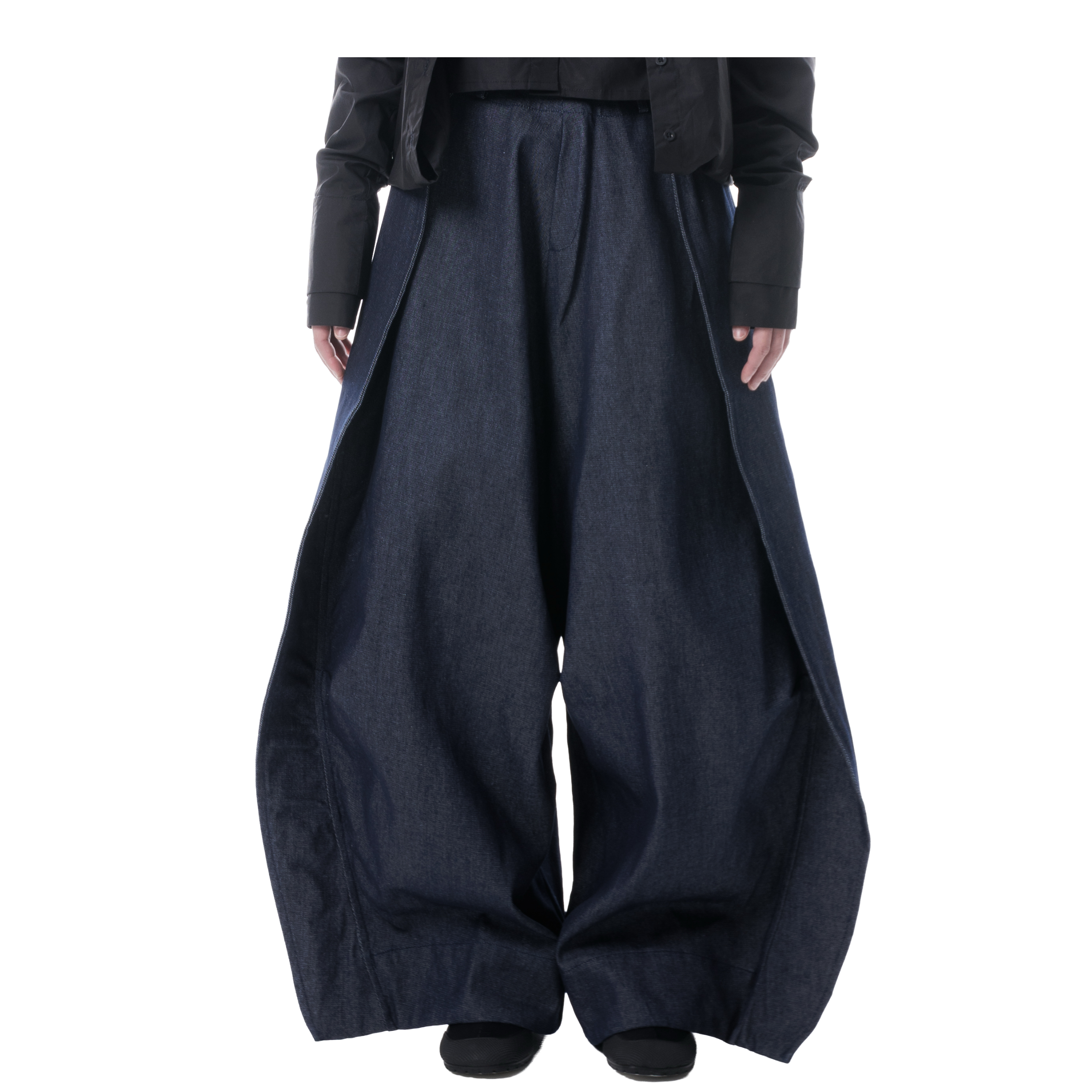DENIM FOLD PANTS - BLUE