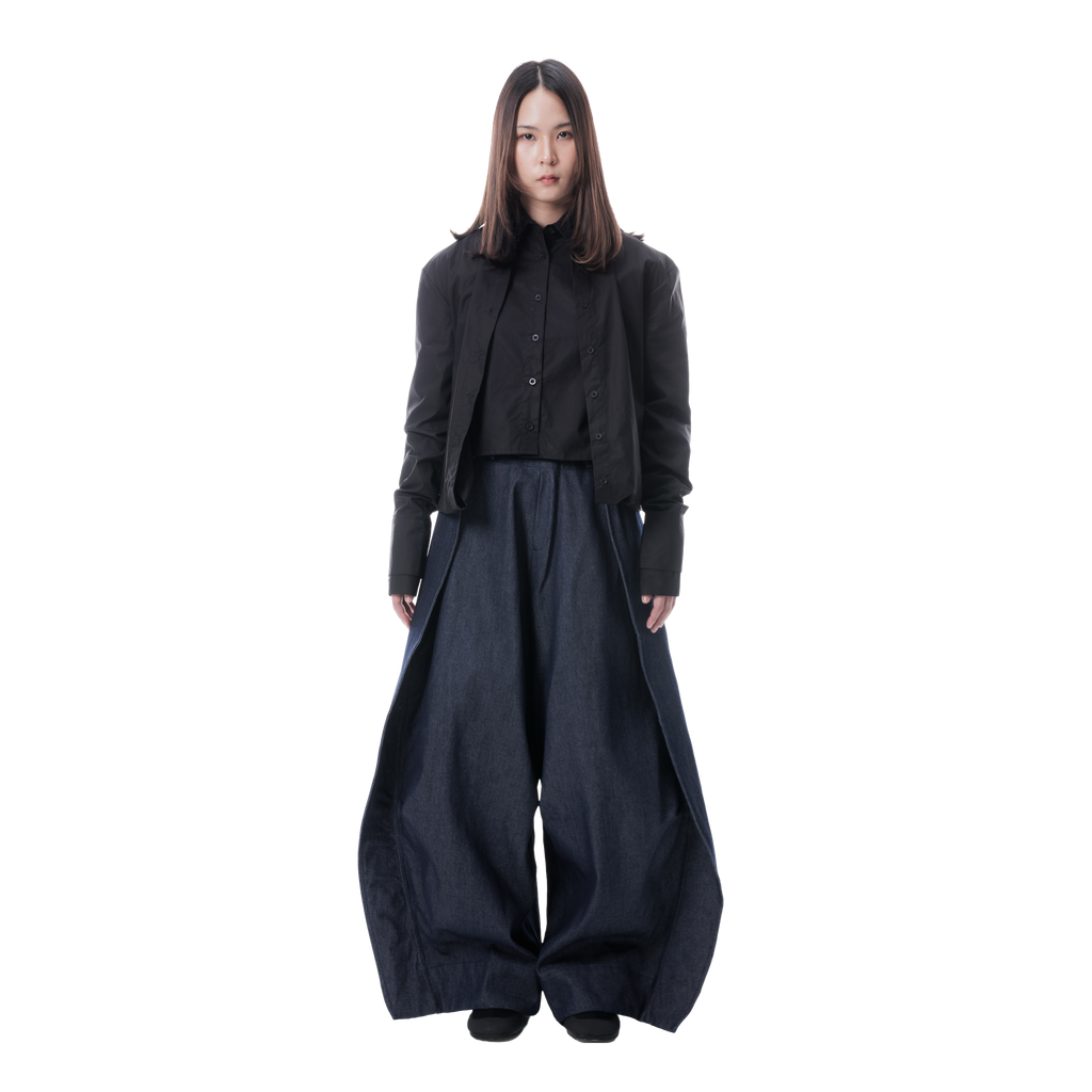 DENIM FOLD PANTS - BLUE