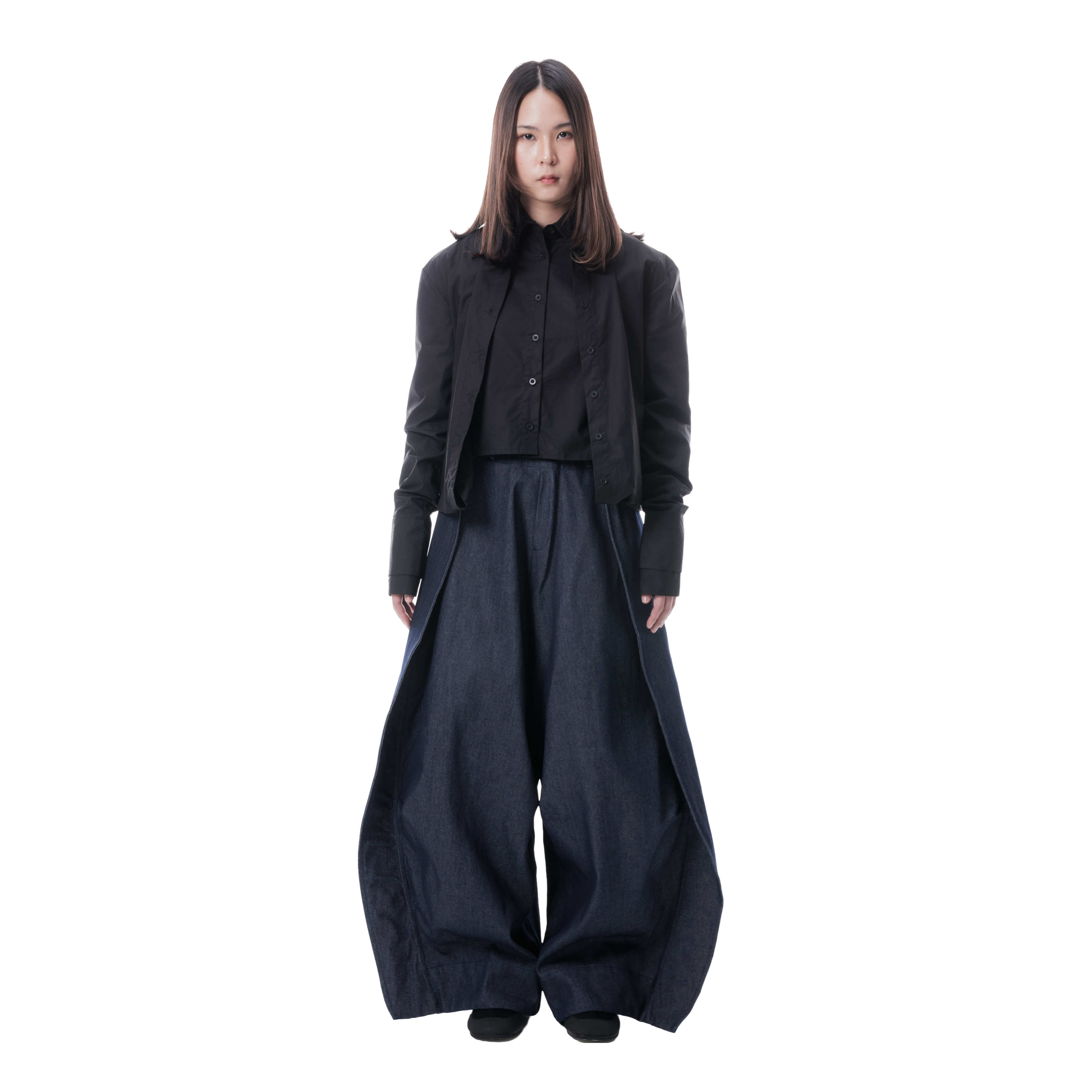 DENIM FOLD PANTS - BLUE