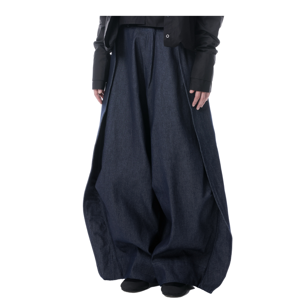 DENIM FOLD PANTS - BLUE