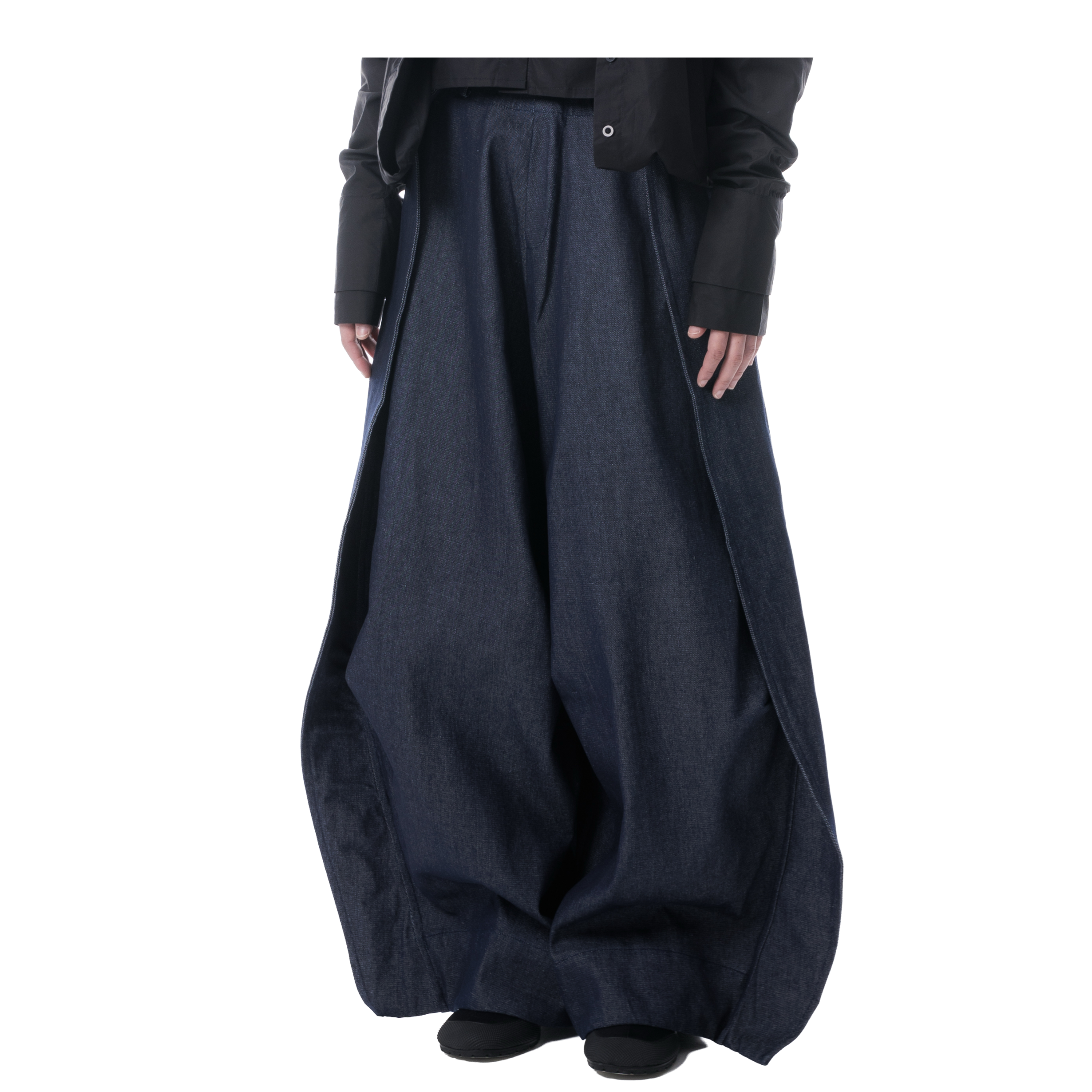 DENIM FOLD PANTS - BLUE