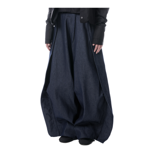 DENIM FOLD PANTS - BLUE